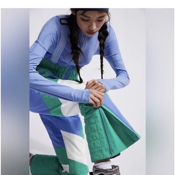 Free People All Prepped Bibb Snow Pants Blue Green - Picture 3 of 5